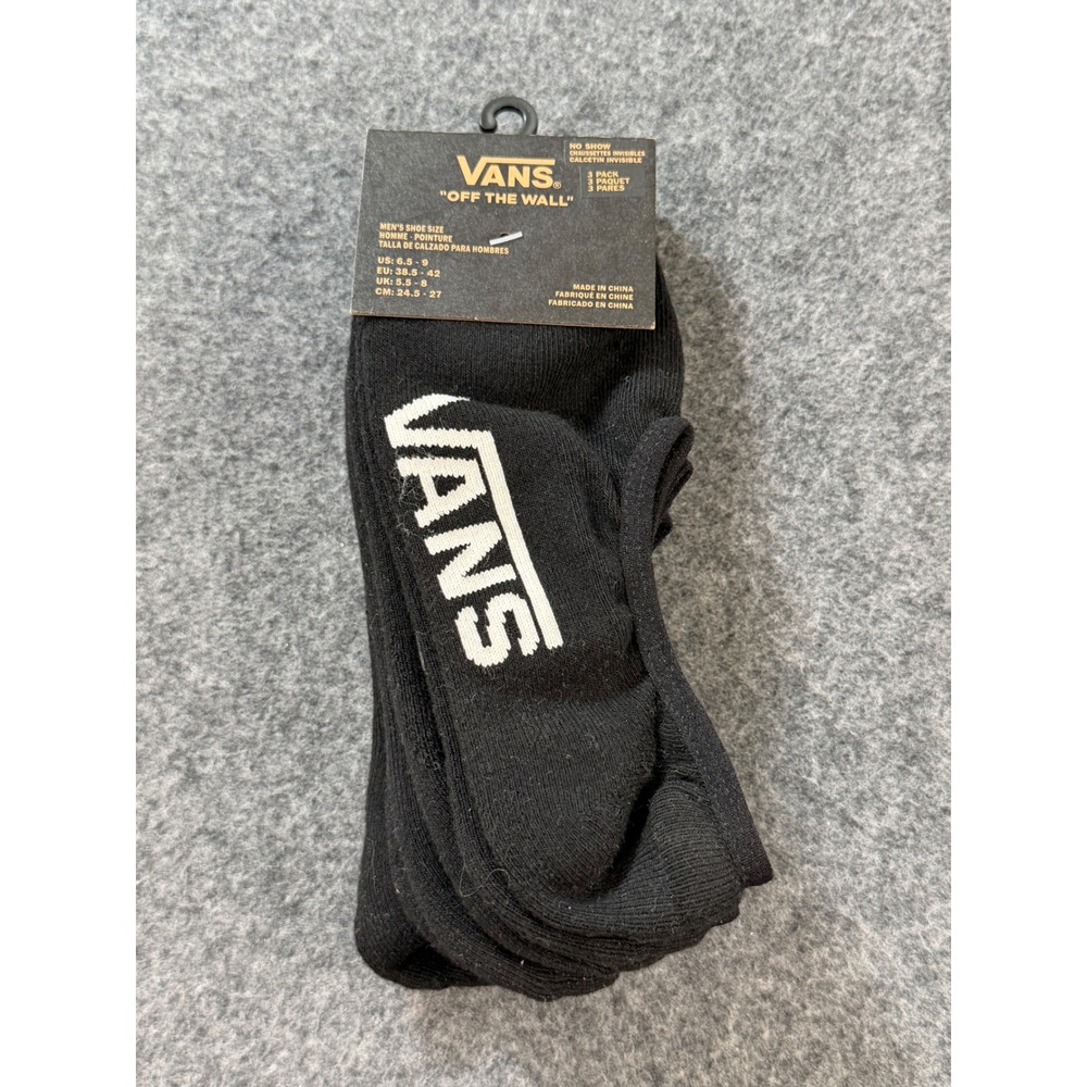 Vans Off The Wall Classic No Show Socks Mens 6.5-9 Black New 3 Pack Logo